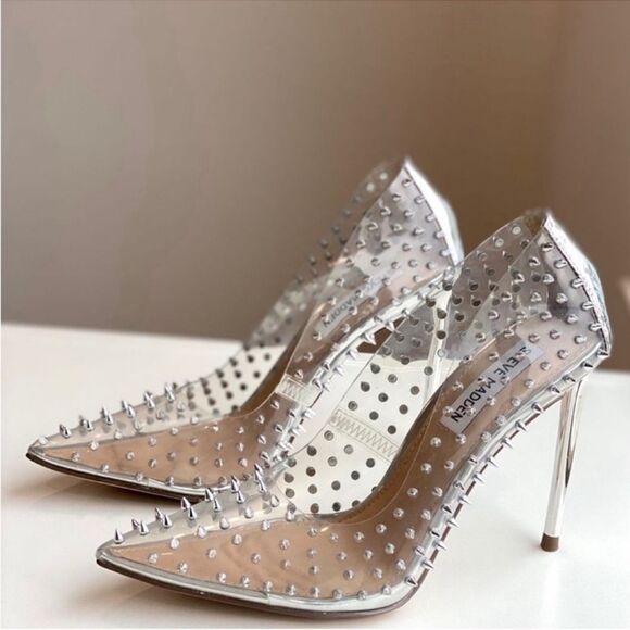 Women's Steve Madden Vala Pumps Clear Silver Spiked Size 5.5 - Picture 3 of 15